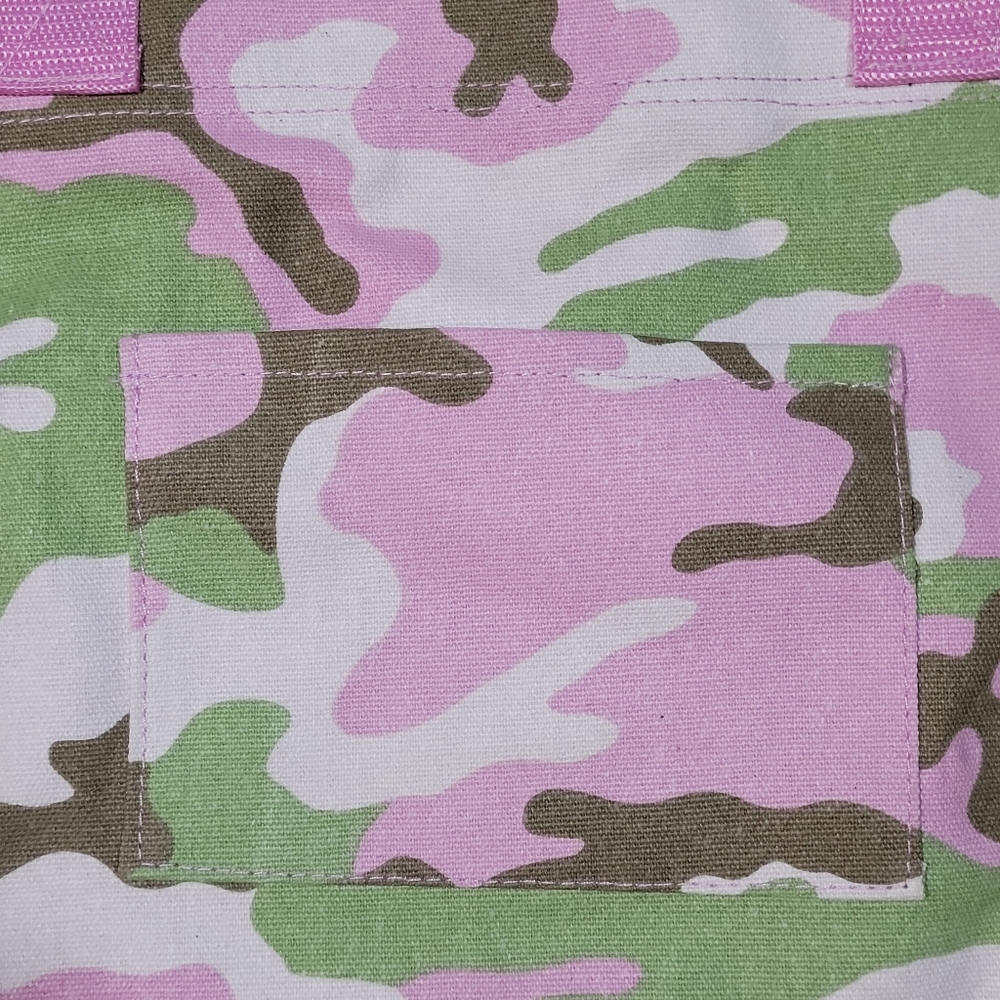 New w/ Tags Neiman Marcus Tote Bag Green and Pink Woodland Camouflage - Picture 3 of 6